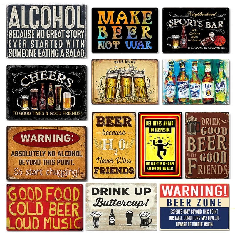 Wine Beer Pub - Papan Tanda Logam Bar Pub BBQ