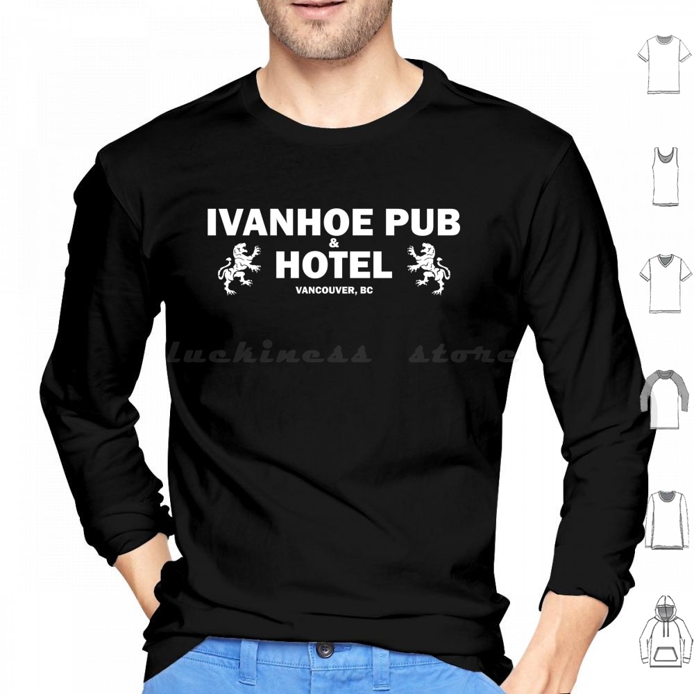 Wine Beer Pub - Ivanhoe Pub-White On Black Hoodies Lengan