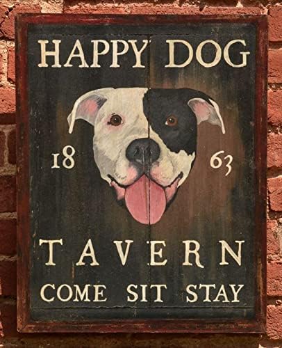 Wine Beer Pub - Papan Tanda Logam Retro Happy Dog