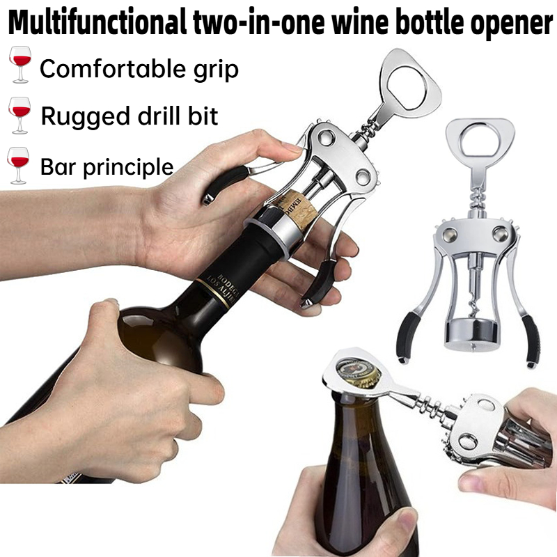 Wine Beer Champagne - Pembuka anggur manual 2-in-1, baja tahan